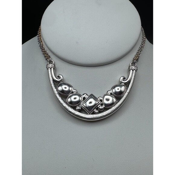 Brighton Crescent Pendant Necklace – Mixed Metal, Faceted Stones - Picture 2 of 6